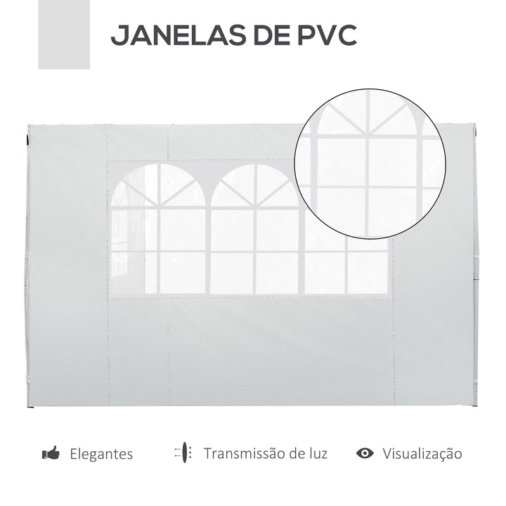2 Paredes Laterais para Tenda 3x2 m Parede Lateral de Tecido Oxford com 2 Janelas Apto para tendas 3x3 m e 3x6 m Branco