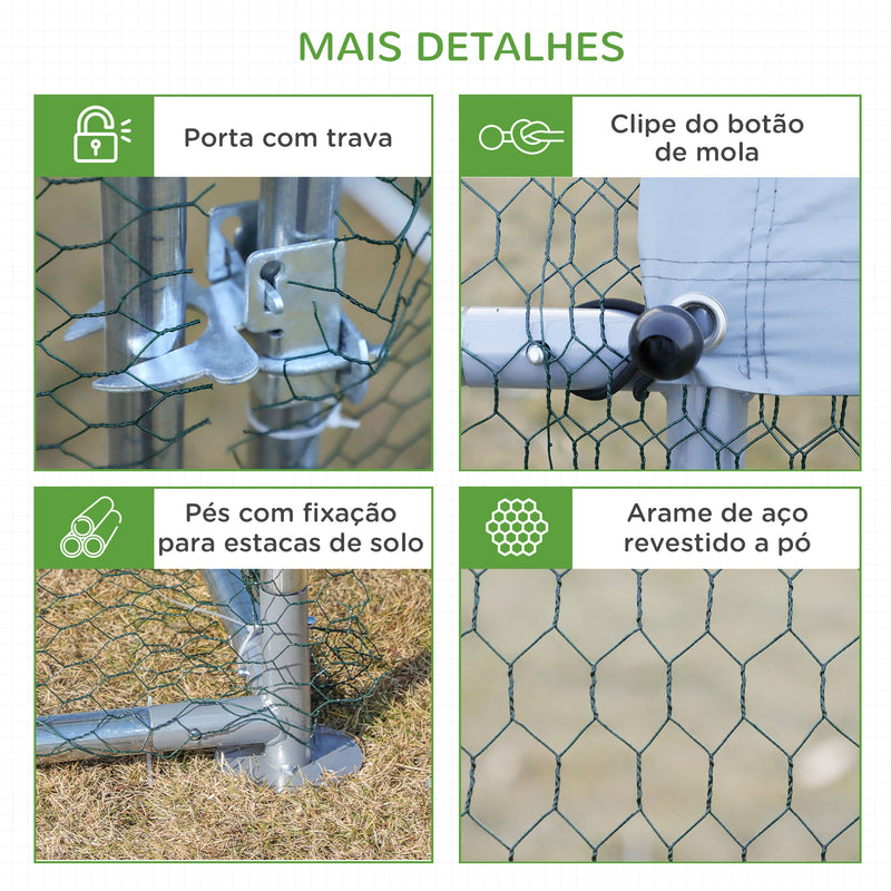 Galinheiro de Exterior Grande de Metal Galvanizado 3x4x1,95 m Gaiola para Galinhas Coelhos com Porta e Cobertura de Tecido de Oxford Resistente aos Raios UV Prata