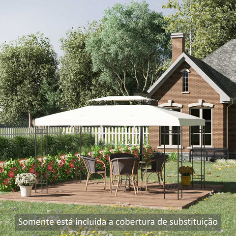 Toldo de Substituição 4x3m para Pérgola de Jardim Cobertura de Substituição para Pérgola de 2 Níveis Respirável com 8 Orifícios de Drenagem para Pátio Exterior Bege