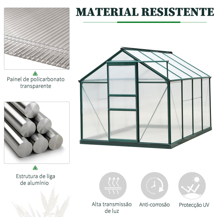 Estufa de Jardim 2x2,5m de Policarbonato e Alumínio Estufa com Clarabóia Proteção UV 30 e Base 4,79 m² para Vasos Cultivos de Plantas e Flores Transparente