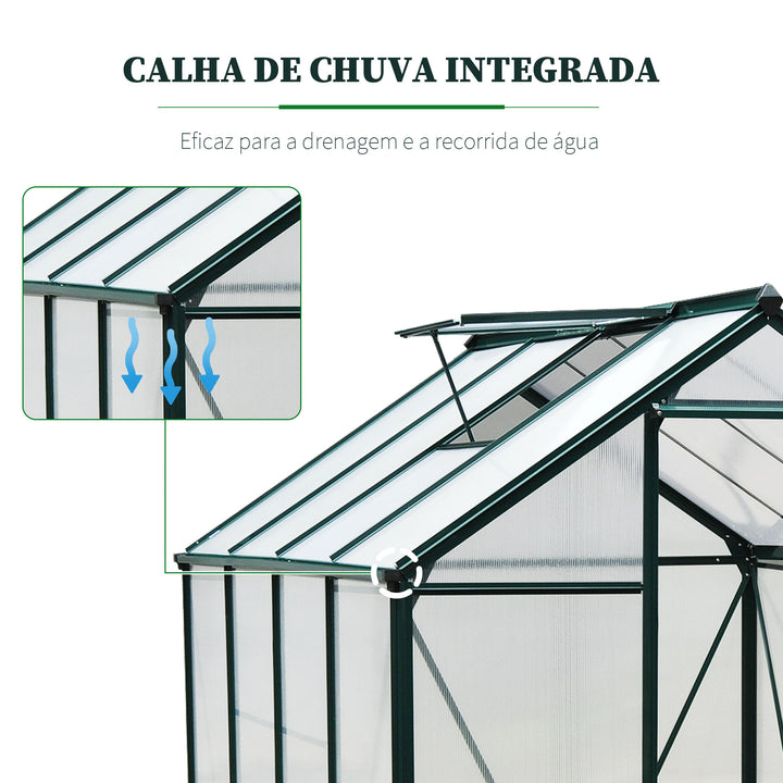 Estufa de Jardim 2x2,5m de Policarbonato e Alumínio Estufa com Clarabóia Proteção UV 30 e Base 4,79 m² para Vasos Cultivos de Plantas e Flores Transparente