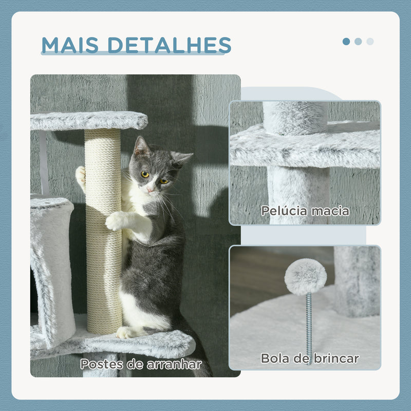 Arranhador para Gatos de 255 cm Torre para Gatos de Teto com Altura Ajustável Caverna Plataformas Rede Postes de Arranhar e Bolas Suspensas Ø60x225-255 cm Cinza