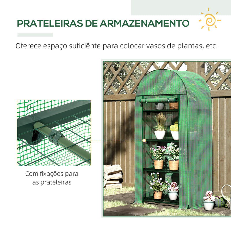 Estufa de Jardim com 4 Prateleiras Metálicas Porta Enrolável e Cobertura de PE Estufa de Varanda para Cultivo de Plantas Flores 80x49x160cm Verde