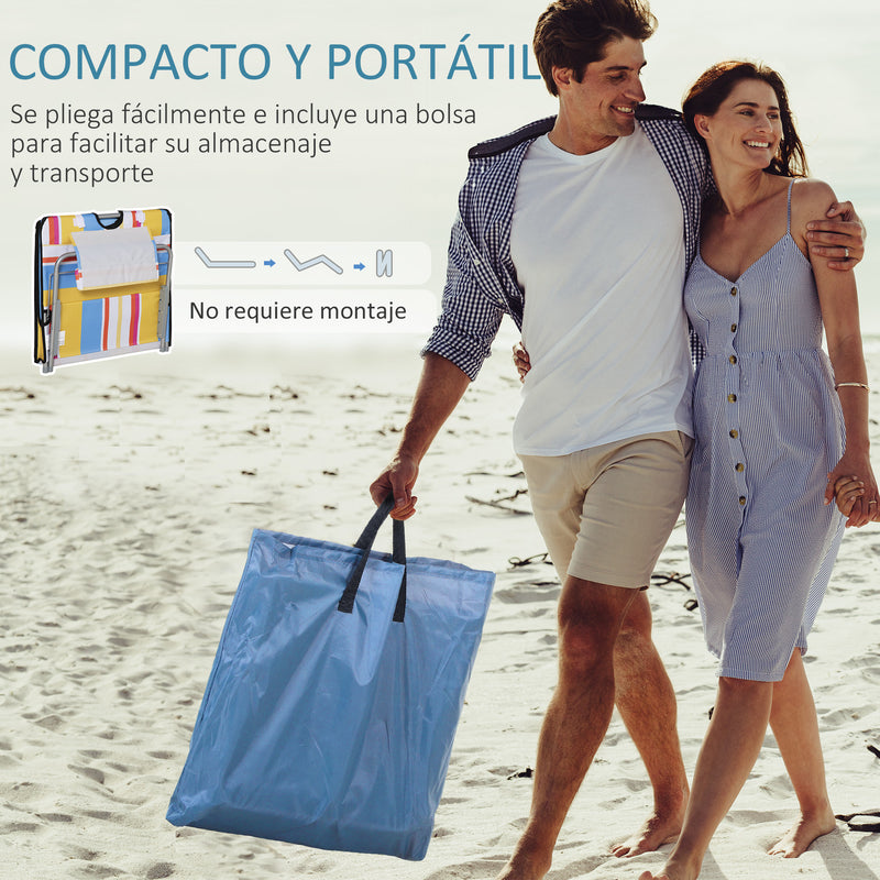 Conjunto de 2 Esteiras de Praia Dobráveis 124x53x50cm com Encosto Ajustável e Apoio para a Cabeça Esteira de Praia Tecido Oxford Aço com Bolsa de Transporte Multicor