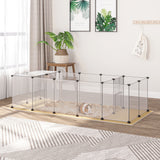 Recinto para Animais de Estimação DIY com 20 Painéis de Resina Parque para Pequenos Animais Gaiola Modular para Porquinho da Índia Chinchilas 175x70x45 cm Translúcido e Cáqui