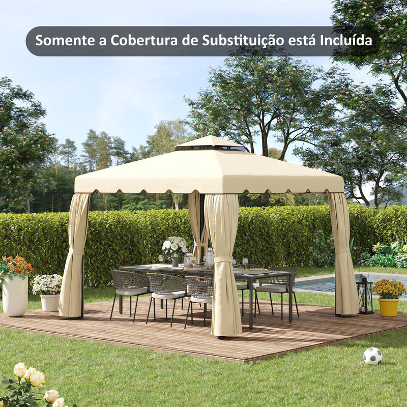 Toldo de Substituição para Pérgola 2,96x2,96m Teto de Substituição para Pérgolas Exterior com Duplo Teto e 8 Orifícios de Drenagem Bege