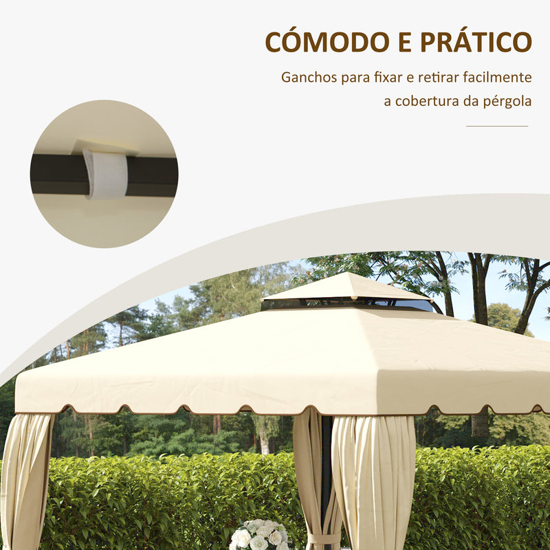 Toldo de Substituição para Pérgola 2,96x2,96m Teto de Substituição para Pérgolas Exterior com Duplo Teto e 8 Orifícios de Drenagem Bege