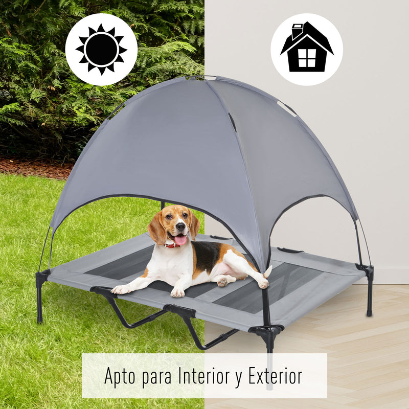 Cama elevada para animais de estimação Portátil com tecido respirável de toldo removível para interior e exterior 122x92x108 cm cinza