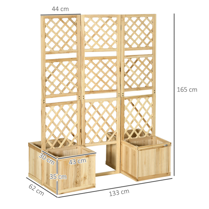 Biombo Exterior com 3 Painéis de Madeira e 4 Floreiras Ecrã de Privacidade de Jardim com Floreira Orifícios de Drenagem Separador de Ambientes para Varanda Pátio 133x62x165cm Madeira