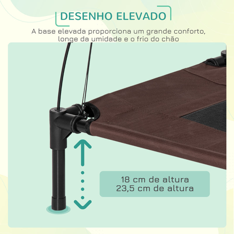 Cama Elevada para Animais de Estimação Portátil com Toldo Amovível Tecido Respirável para Interior e Exterior 61x46x62 cm Marrom