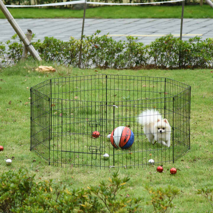 Parque para Cães 8 Painéis 61x61cm Dobráveis Gaiola Metálica para Animais de Estimação com Porta e Dupla Fechadura para Jardim Pátio Exterior Preto