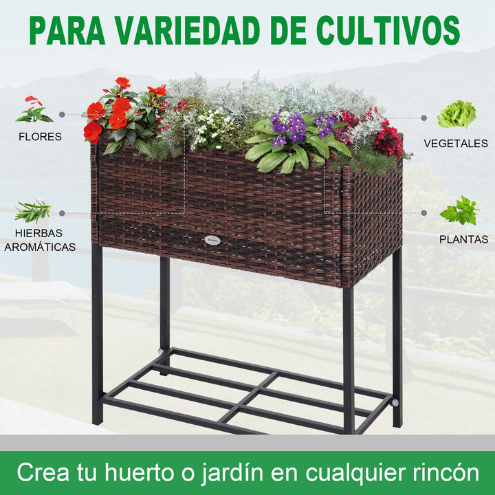 Floreira ao ar livre para jardim urbano Varanda alta com floreira retangular com prateleira 70x30x72 cm
