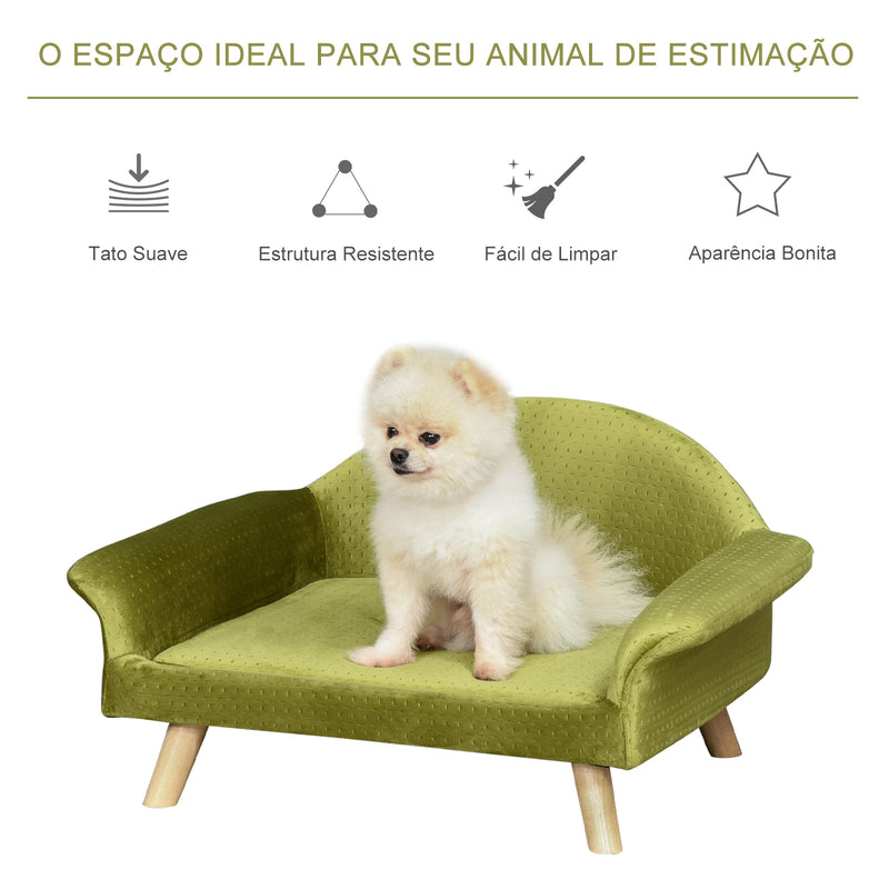 Sofá-cama para animais de estimação Sofá para cães Gatos com almofada acolchoada removível Pernas de madeira 73x58x37 cm Latão de veludo