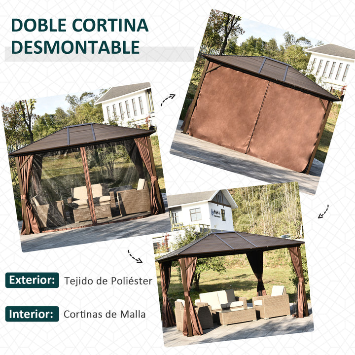 Pérgola para Jardim com Parede Lateral e Rede Mosquiteira 365x300x265 cm Marrom