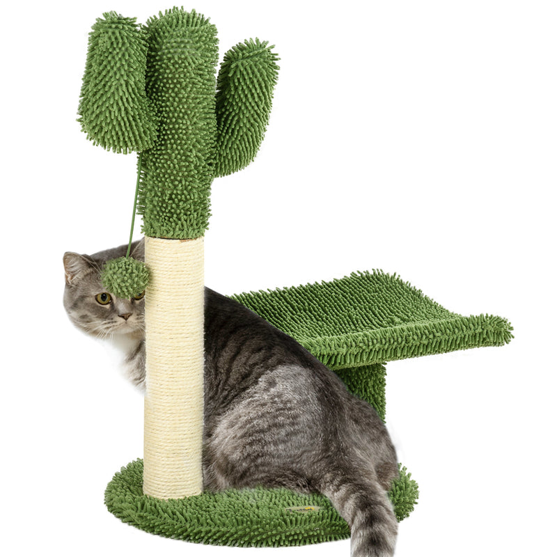 Arranhador para Gatos em Forma de Cactus de 55,5 cm Torre para Gatos com Poste de Sisal Cama e Bola de Brinquedo 35x31x55,5 cm Verde