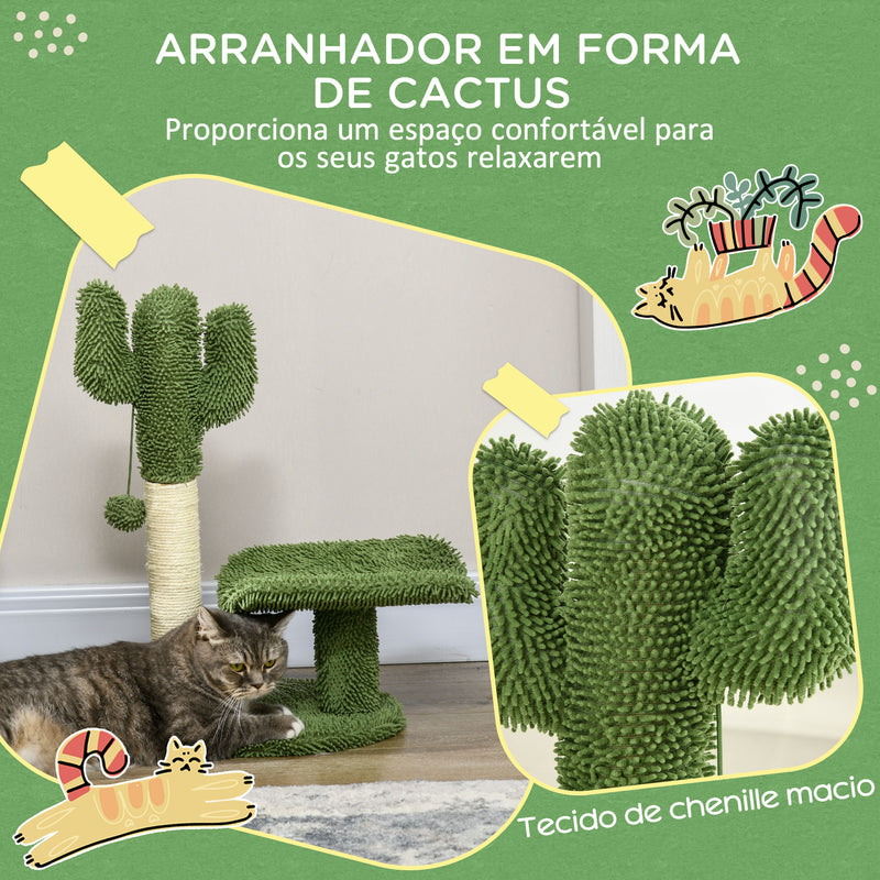 Arranhador para Gatos em Forma de Cactus de 55,5 cm Torre para Gatos com Poste de Sisal Cama e Bola de Brinquedo 35x31x55,5 cm Verde