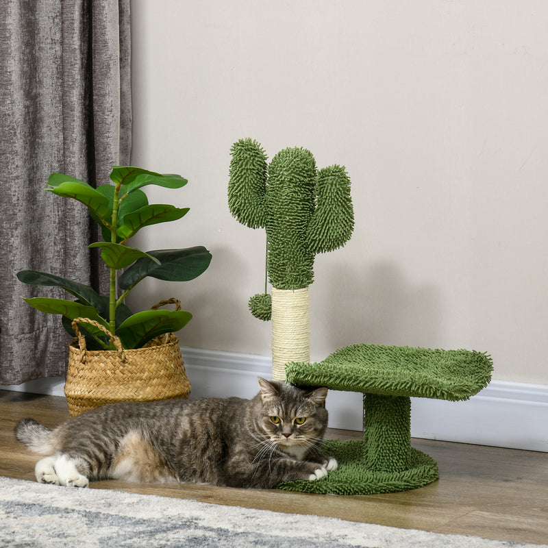 Arranhador para Gatos em Forma de Cactus de 55,5 cm Torre para Gatos com Poste de Sisal Cama e Bola de Brinquedo 35x31x55,5 cm Verde