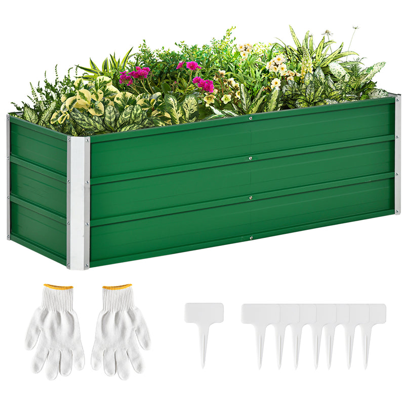 Caixa de Plantio de Aço com Luvas Caixa de Plantio Retangular para Cultivos de Plantas Flores para Terraço Jardim Exterior 125x47x40cm Verde