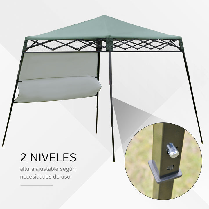 Tenda Dobrável com Proteção UV Altura ajustável de 2 niveis Tecido Oxford com estrutura de aço com Lateral e Bolsa de Transporte 220x220x208 cm verde