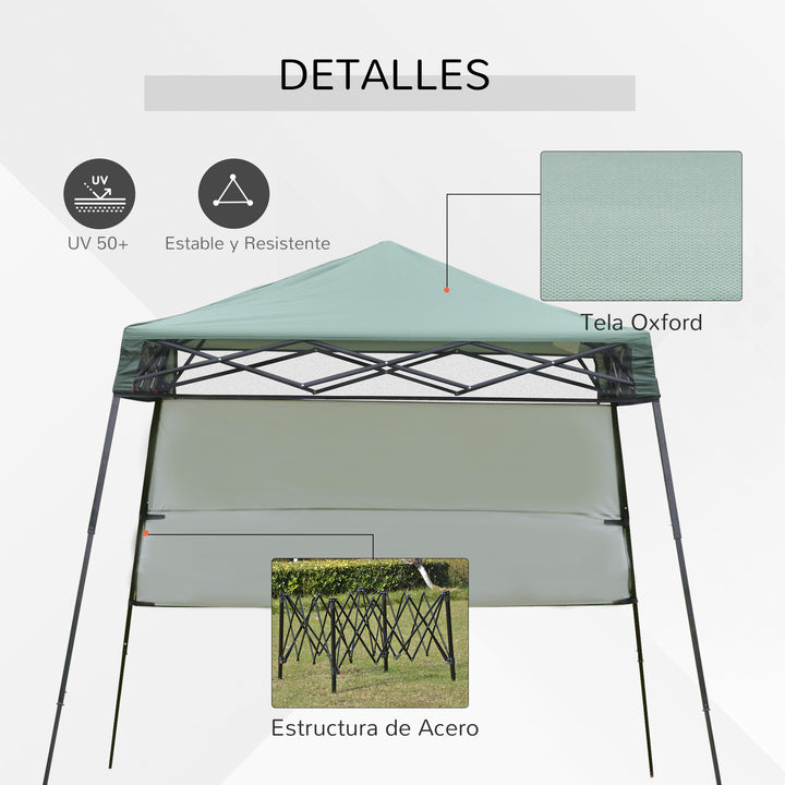 Tenda Dobrável com Proteção UV Altura ajustável de 2 niveis Tecido Oxford com estrutura de aço com Lateral e Bolsa de Transporte 220x220x208 cm verde