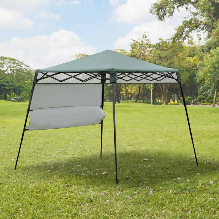 Tenda Dobrável com Proteção UV Altura ajustável de 2 niveis Tecido Oxford com estrutura de aço com Lateral e Bolsa de Transporte 220x220x208 cm verde
