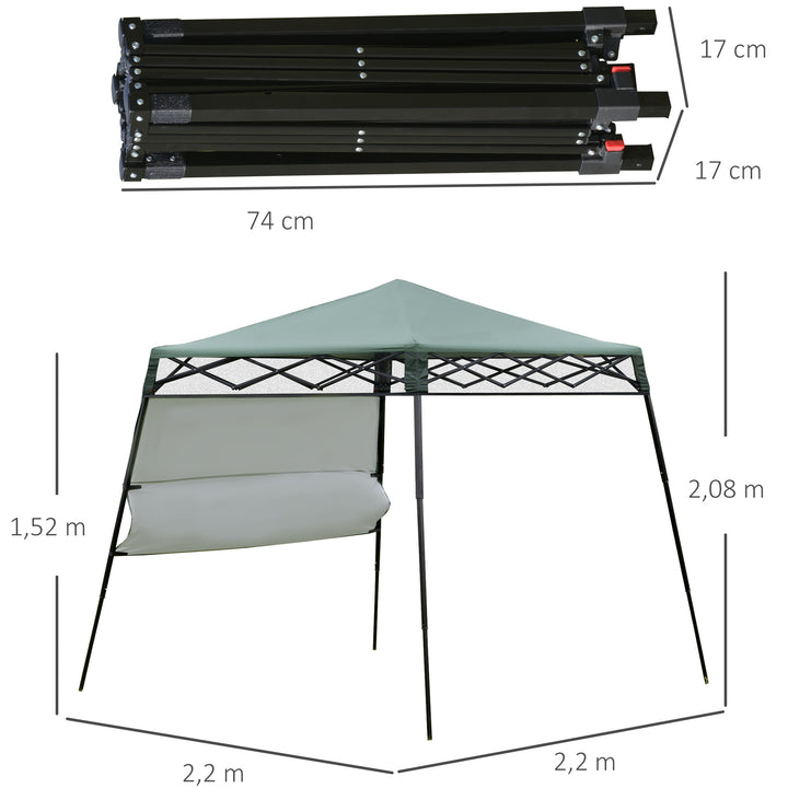Tenda Dobrável com Proteção UV Altura ajustável de 2 niveis Tecido Oxford com estrutura de aço com Lateral e Bolsa de Transporte 220x220x208 cm verde