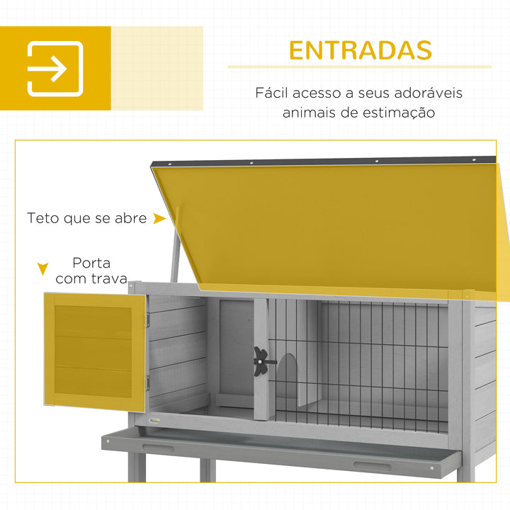 Coelheira de Madeira Casa para Animais Pequenos Coelhos Porquinho da Índia com Bandeja Amovível e Teto Asfáltico 84x43x70 cm Cinza e Preto