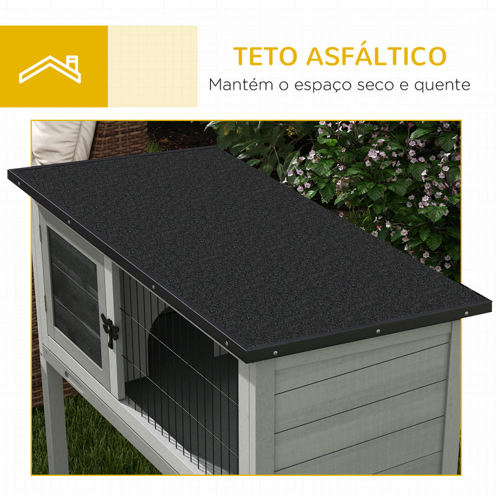 Coelheira de Madeira Casa para Animais Pequenos Coelhos Porquinho da Índia com Bandeja Amovível e Teto Asfáltico 84x43x70 cm Cinza e Preto