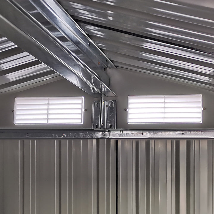 Abrigo de Jardim de 2m² 152x132x188cm Abrigo de Exterior de Aço Galvanizado com Porta Corredeira e Ventilações para Armazenamento de Ferramentas Cinza