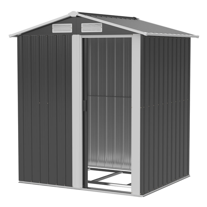 Abrigo de Jardim de 2m² 152x132x188cm Abrigo de Exterior de Aço Galvanizado com Porta Corredeira e Ventilações para Armazenamento de Ferramentas Cinza