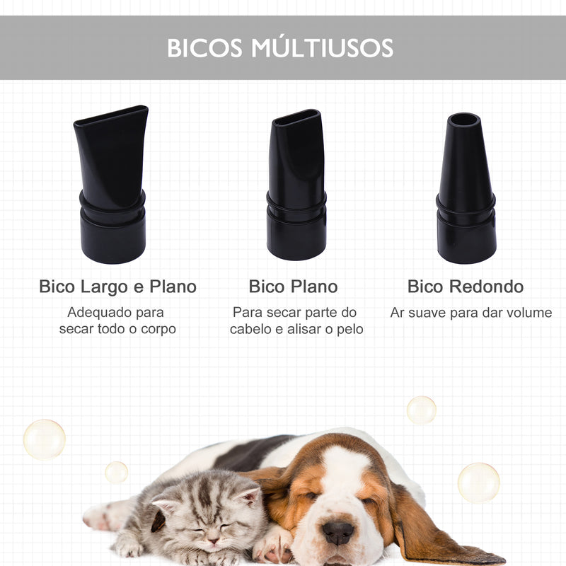 Secador de Pelo 2400 W para Cães Animais de Estimação tubo Flexível 2,5 metros Preto