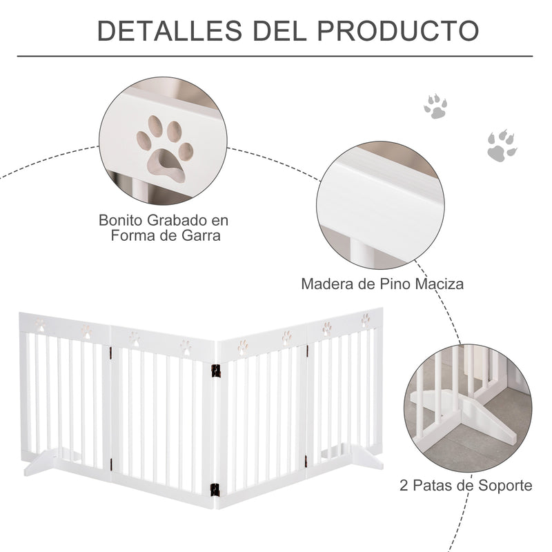 Barreira de Segurança Dobrável para Cães Grade de Proteção de 4 Painéis com Pés para Portas Escadas Corredor 204x30x61cm Branco