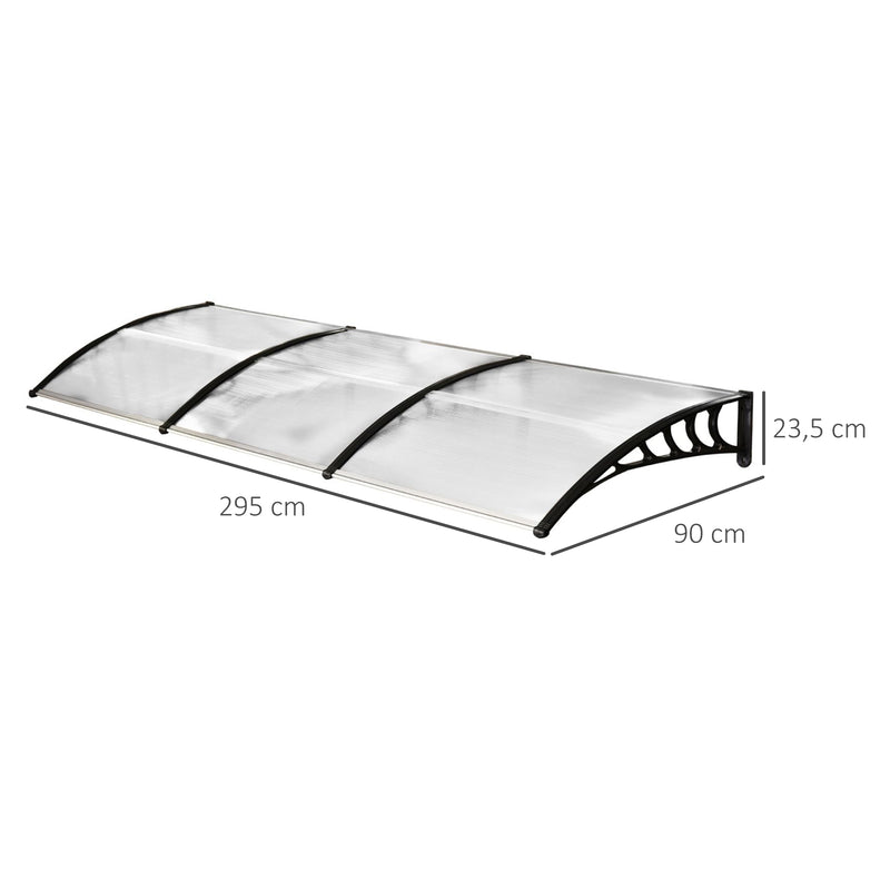 Cobertura telhado para portas janelas toldo Terraços de policarbonato de 5mm Transparente Proteção contra chuva e sol 90x295x25cm