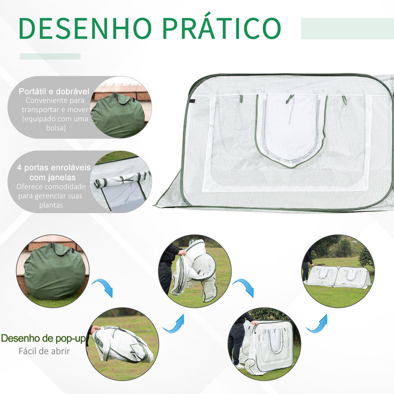 Estufa de jardim Pop-up com 4 portas portátil bolsa de transporte para plantas Flores Aço 240x120x75 cm Branco