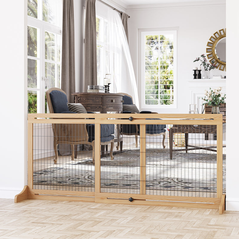 Barreira de Segurança para Cães de Madeira Extensível com Pés de Suporte Barreira de Proteção para Animais de Estimação para Portas Escada Corredor 104-183x36x69cm Natural