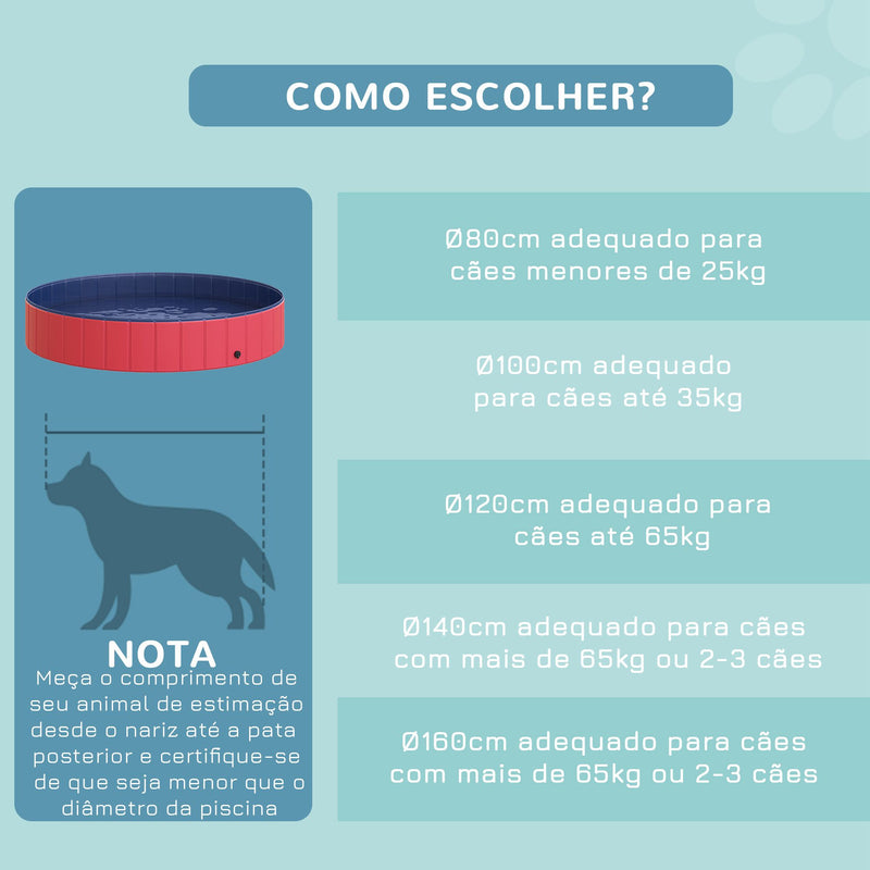 Piscina Dobrável para Cães Gatos Banheira Portátil para Animais de Estimação PVC Antiderrapante Múltiplo Uso para Interior e Exterior Ø160x30 cm Vermelho