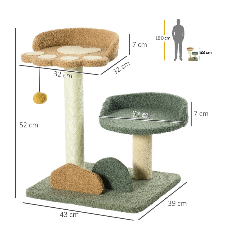 Arranhador para Gatos Pequeno com 52 cm Torre para Gatos Centro de Atividades para Gatos com Cama Poste de Sisal e Bola Suspensa 43x39x52 cm Multicor