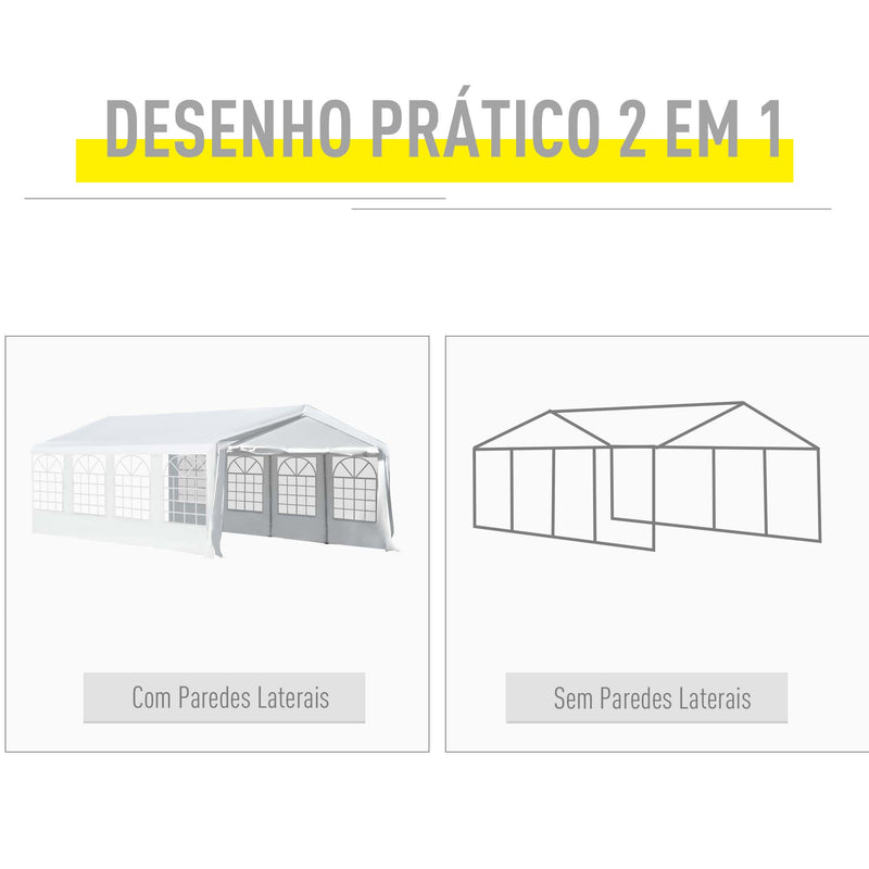 Tenda para Festas 8x4m Tenda de Jardim com 4 Paredes Laterais 8 Janelas para Festas Eventos Casamento Aço PE Branco