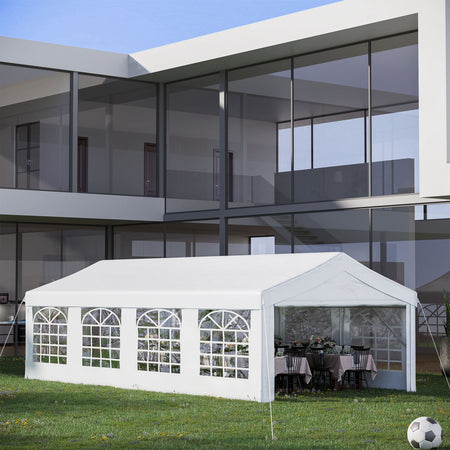 Tenda para Festas 8x4m Tenda de Jardim com 4 Paredes Laterais 8 Janelas para Festas Eventos Casamento Aço PE Branco