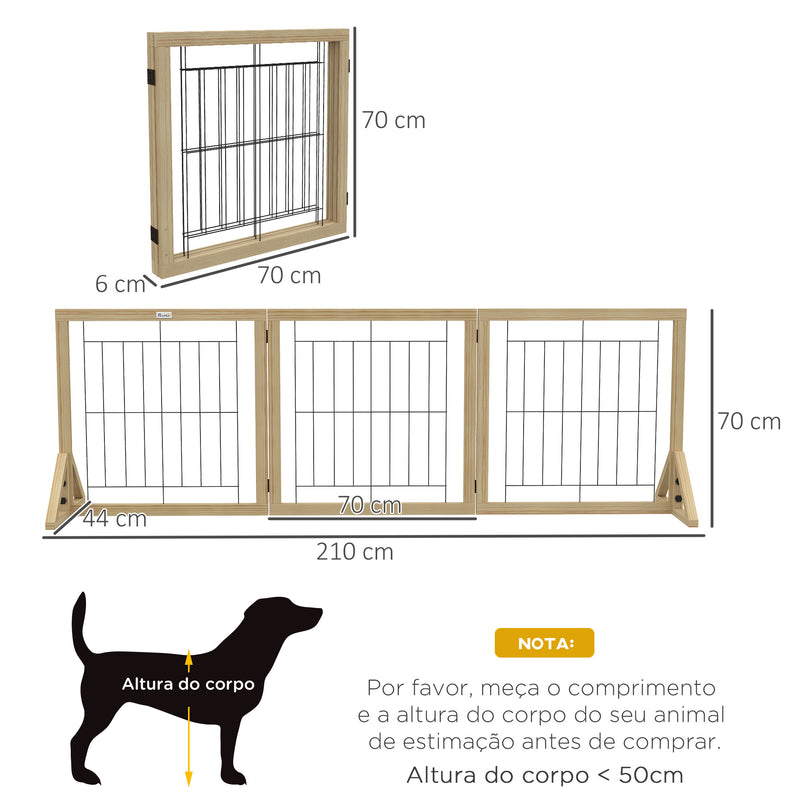 Barreira para Cães de Madeira Barreira para Animais de Estimação Dobrável com 3 Painéis e Pés de Apoio Triangulares para Porta Corredor Escada 210x44x70 cm Madeira