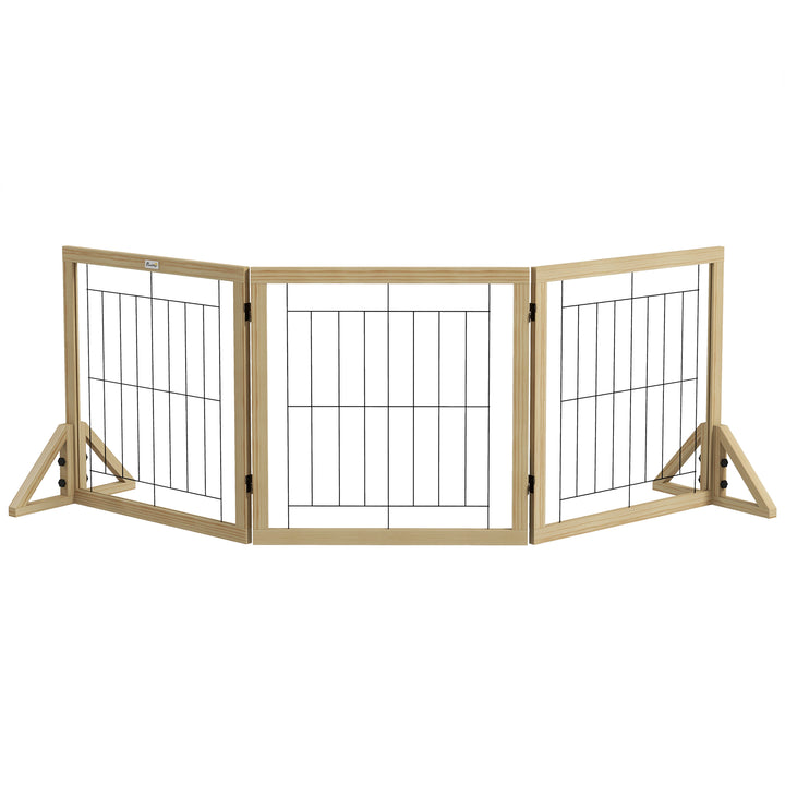 Barreira para Cães de Madeira Barreira para Animais de Estimação Dobrável com 3 Painéis e Pés de Apoio Triangulares para Porta Corredor Escada 210x44x70 cm Madeira
