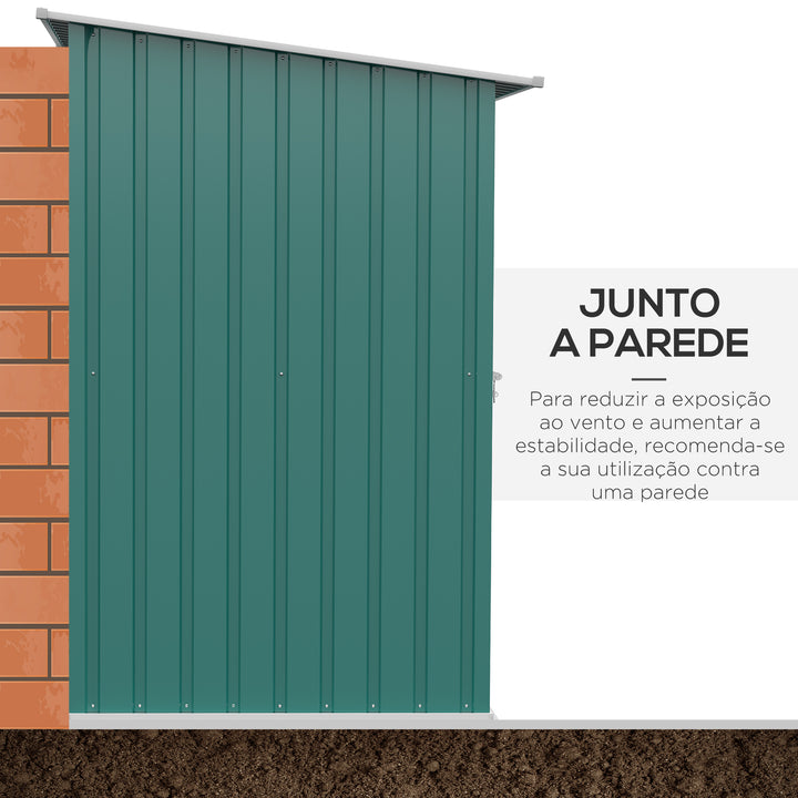 Abrigo de Jardim 0,92 m² 100x103x160cm Abrigo Exterior de Aço Galvanizado com Porta Fechadura e Teto Inclinado para Armazenamento de Ferramentas Verde