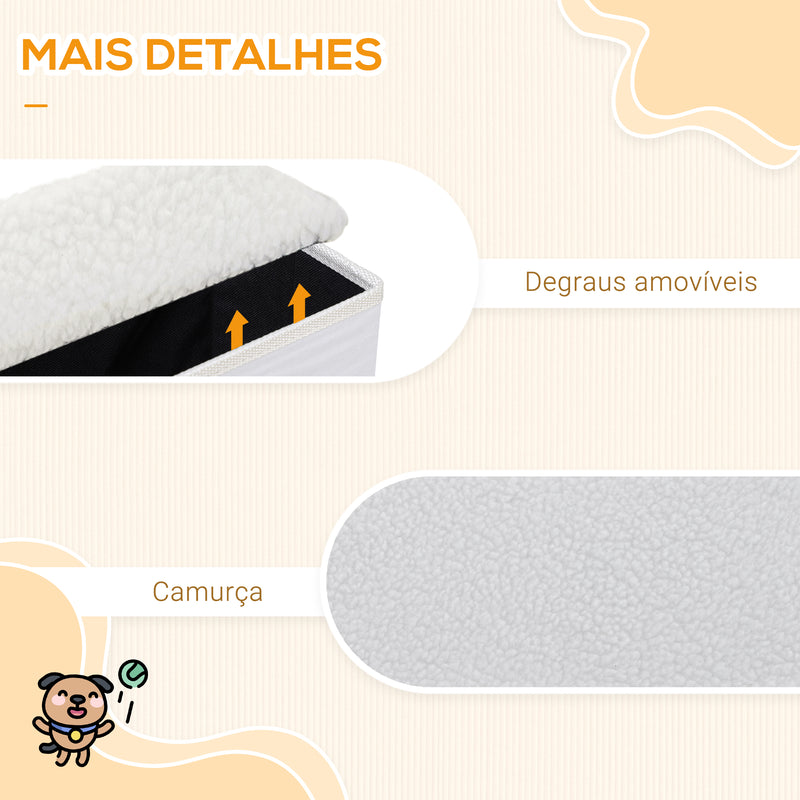 Escada para Animais de Estimação de 3 Degraus Dobrável com Tampa e Espaço de Armazenamento Escada para Cães Gatos Pequenos para Cama Sofá 40x54x48cm Branco