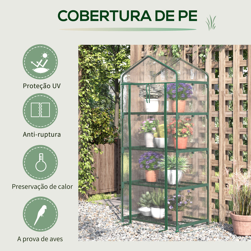 Estufa de Jardim com 4 Prateleiras e Cobertura de PVC Estufa de Aço para Cultivo de Plantas Flores 70x50x160cm Transparente