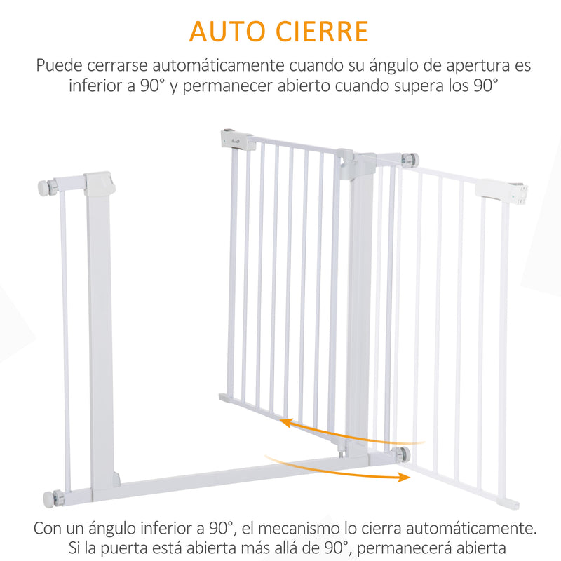 Barreira de Segurança para Cães Animais de Estimação 75-96cm para Escadas Portas e Corredores com Fechamento Automático Altura 76cm Branco