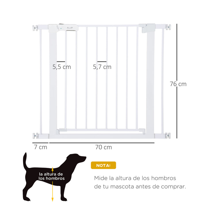 Barreira de Segurança para Cães Animais de Estimação 75-96cm para Escadas Portas e Corredores com Fechamento Automático Altura 76cm Branco