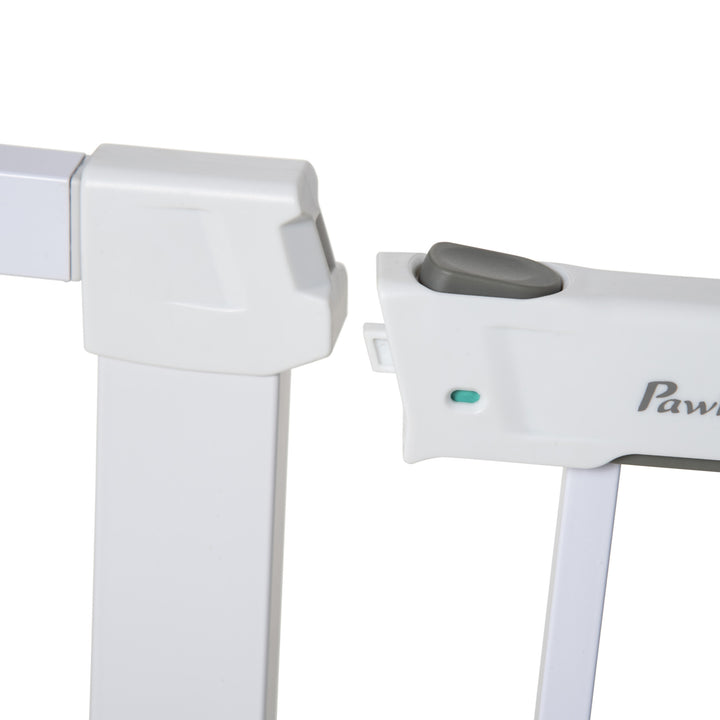 Barreira de Segurança para Cães Animais de Estimação 75-96cm para Escadas Portas e Corredores com Fechamento Automático Altura 76cm Branco