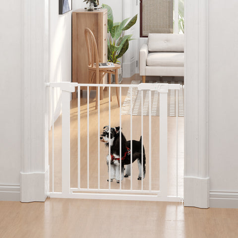 Barreira de Segurança para Cães Animais de Estimação 75-96cm para Escadas Portas e Corredores com Fechamento Automático Altura 76cm Branco
