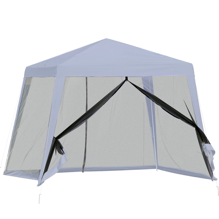 Tenda de Jardim 3x3m Gazebo com 4 Partes Laterais Mosquiteiro com Zíper Proteção UV para Patio Cinza