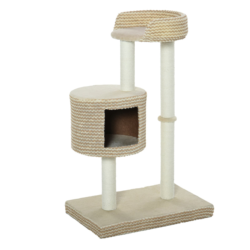 Árvore para gatos com Caverna de Pelúcia Postes de juta Plataforma confortável 61x41x96 cm Bege e Café